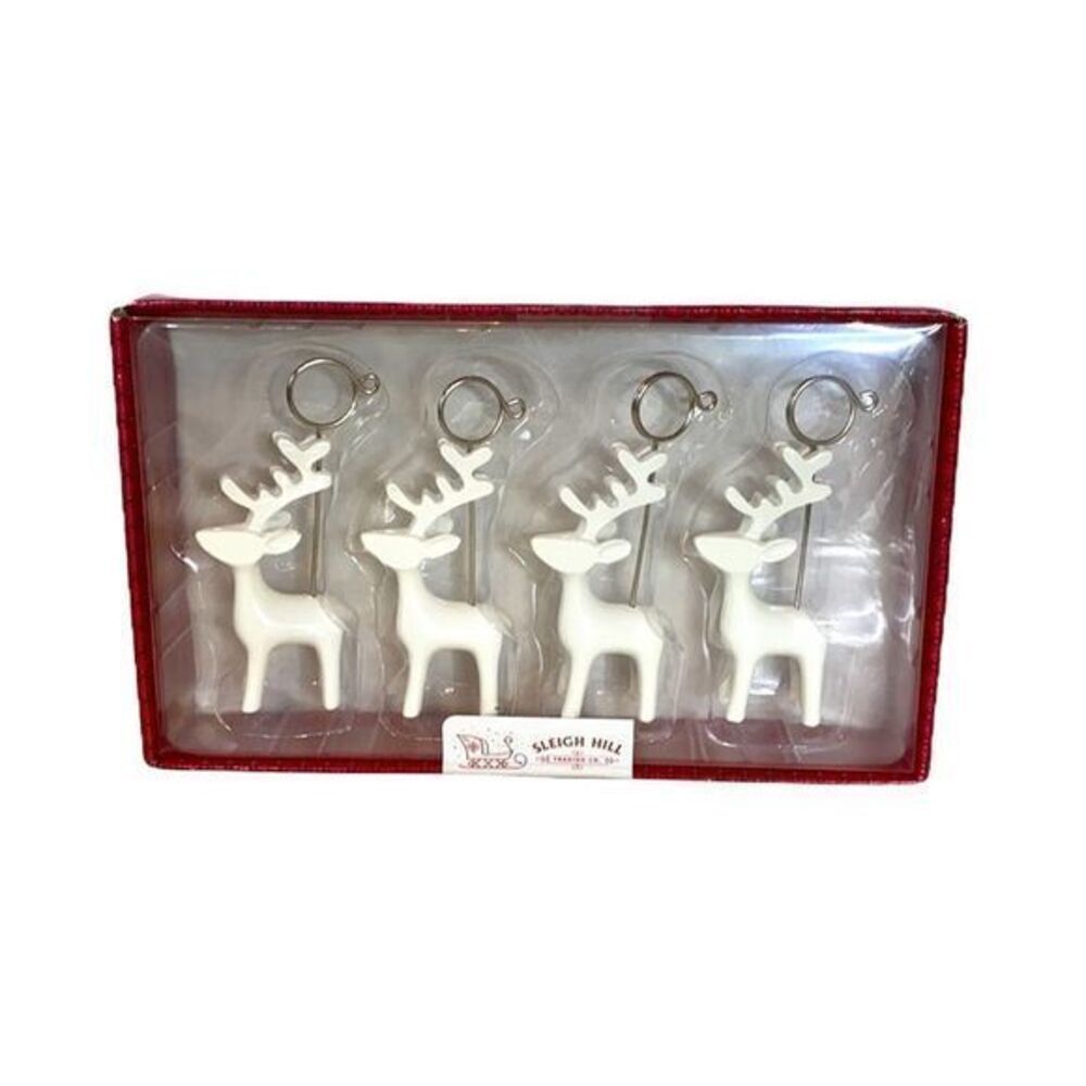 Sleigh Hill White Reindeer Photo Holders New Christmas